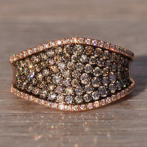 Zeghani Signed Colored and White Diamond Ring in Rose Gold